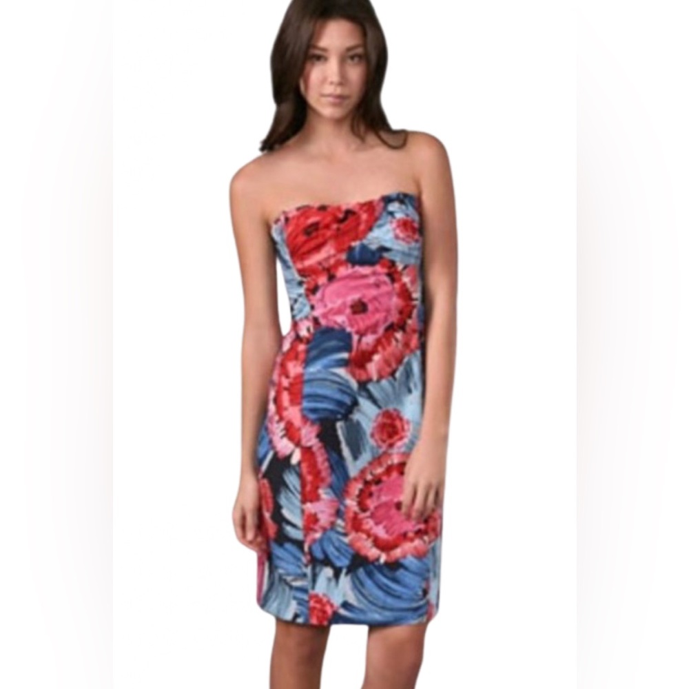 Nanette Lepore Floral blue red pink strapless Dress
